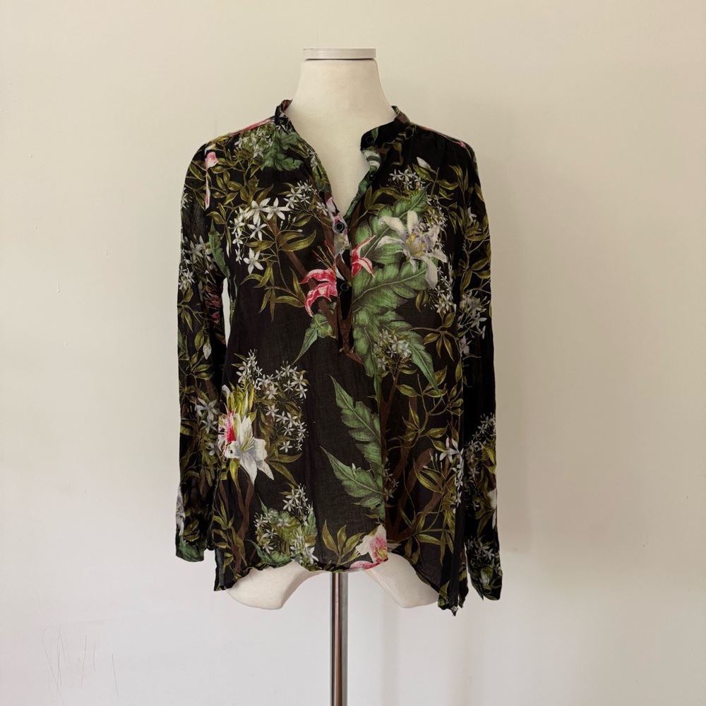 Isabel Marant Black and Green Long Sleeve Button Down Shirt